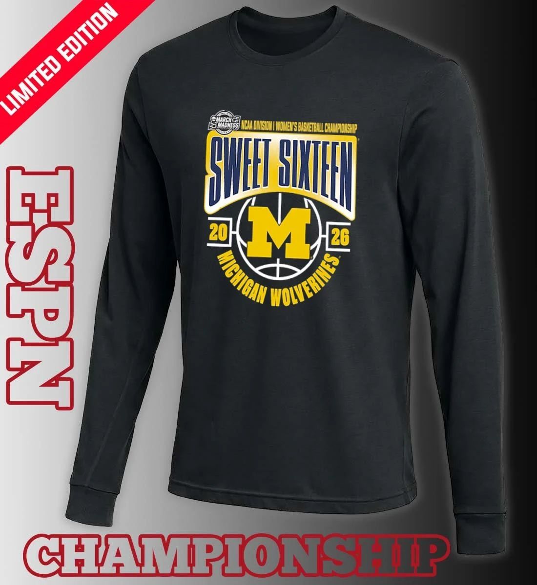 Michigan Wolverines Sweet 16 NCAA DI Women’s Basketball Tournament March Madness 2026 T-Shirt