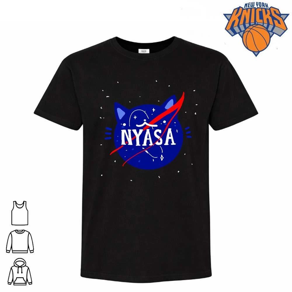 Nyasa Cute Blue Cat NASA Space Parody Logo Shirt