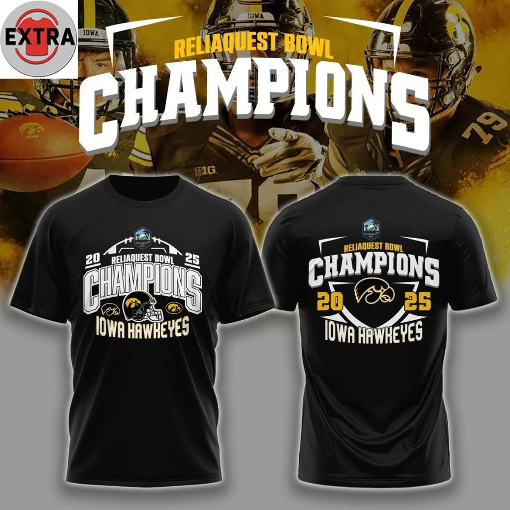 Original Iowa Hawkeyes ReliaQuest Bowl Champions 2025 Helmet And Logo Shirt