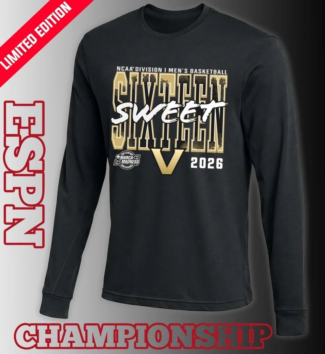 Vanderbilt Commodores 2026 NCAA Men’s Basketball Tournament March Madness Sweet 16 T-Shirt