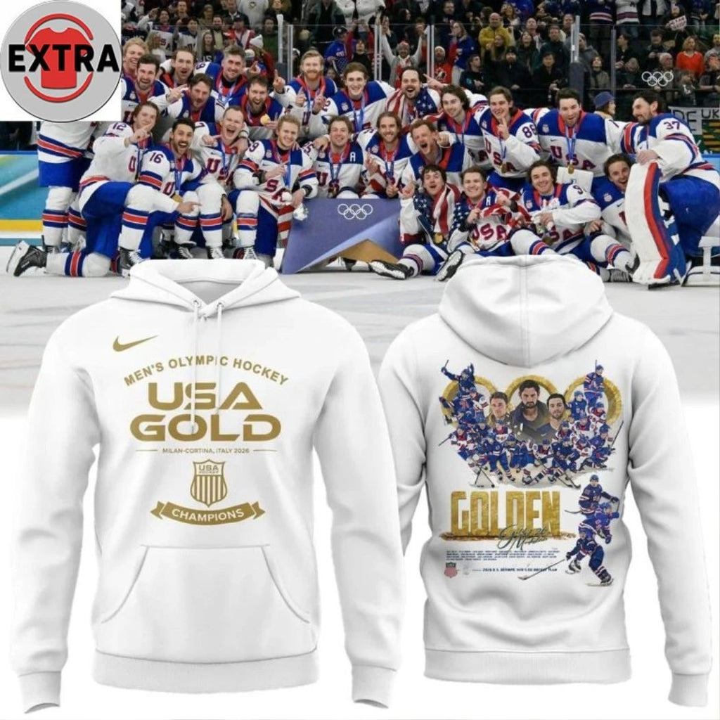 USA 2026 Olympic Gold Men Team Champions Hockey Logo Two Sided Hoodie T-Shirt