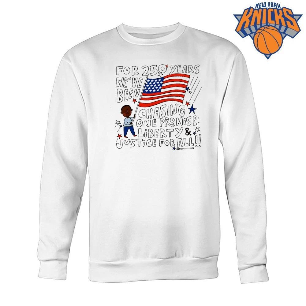 Hand drawn boy with American flag for 250 years liberty and justice for all art shirt