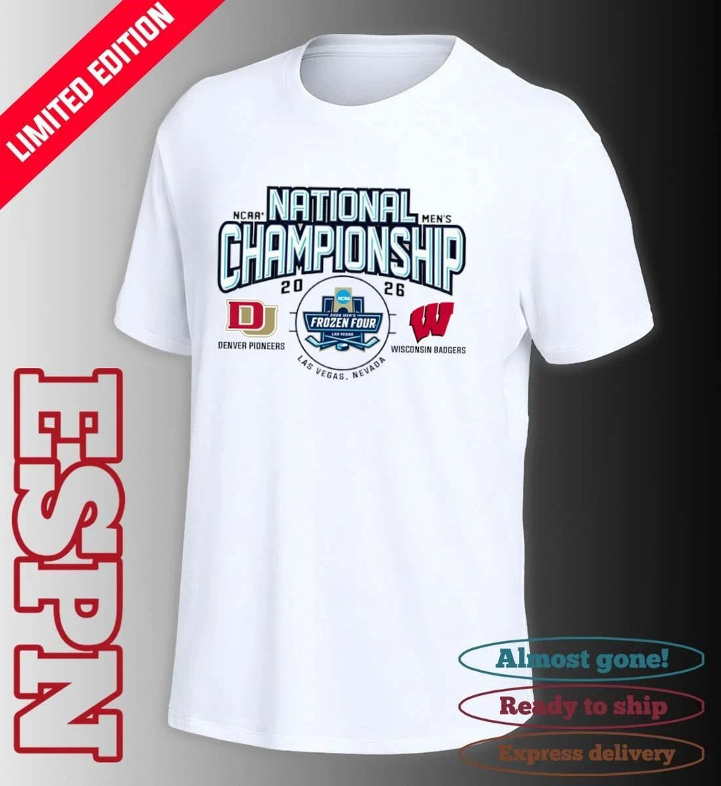 Denver Pioneers Vs Wisconsin Badgers 2026 NCAA DI Men’s Ice Hockey National Championship Matchup Shirt
