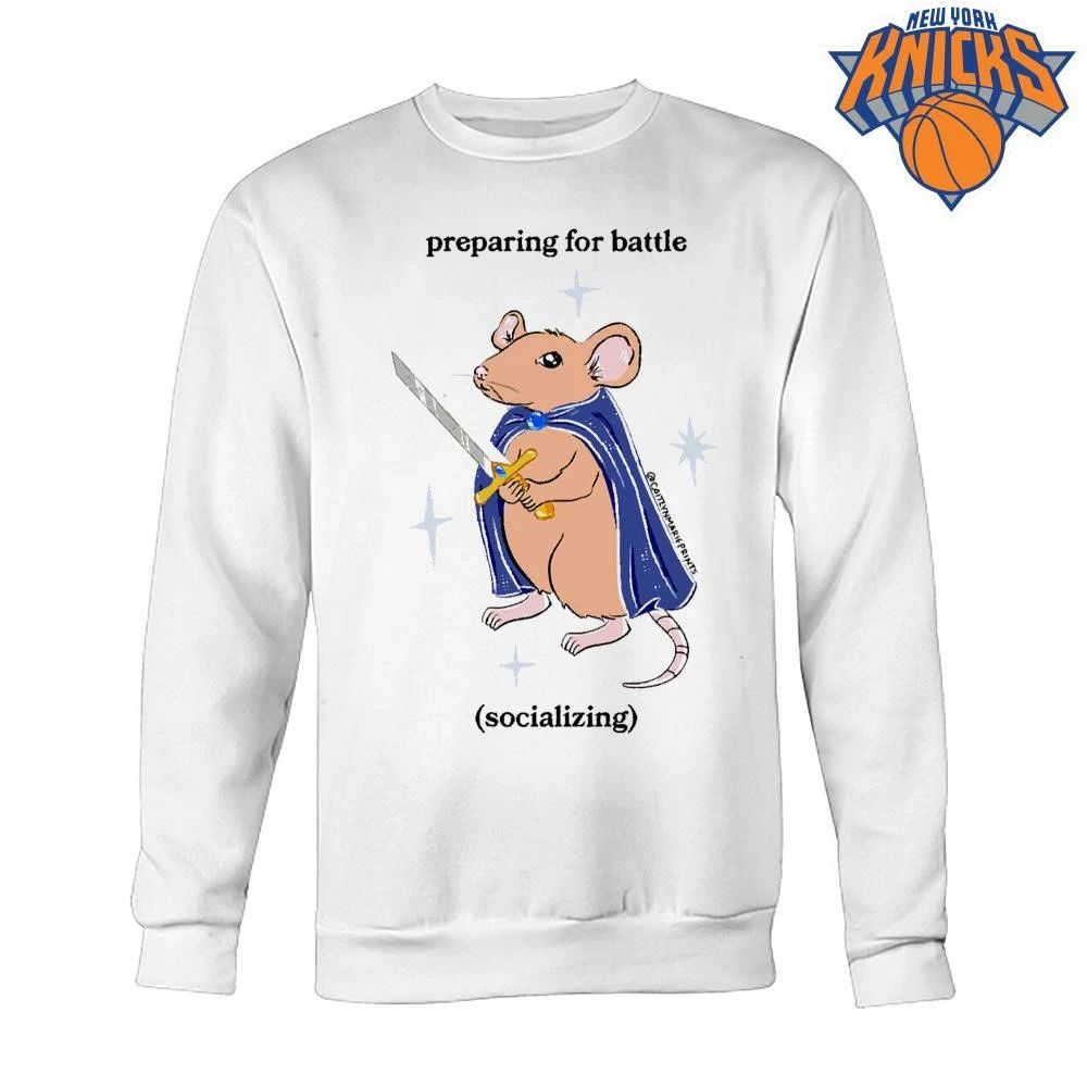 Funny Preparing For Battle Socializing Mouse Fantasy Medieval Humor T Shirt