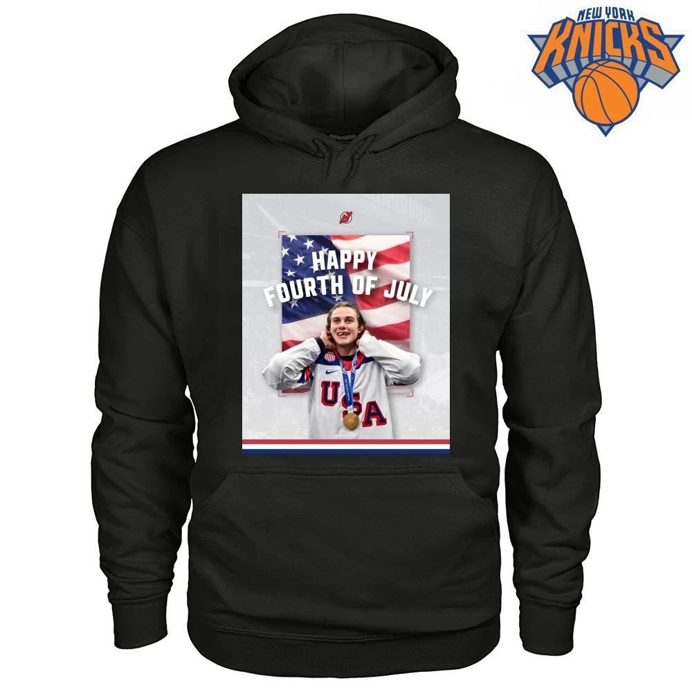 Luke Hughes Team USA Hockey Happy Fourth of July American Flag shirt