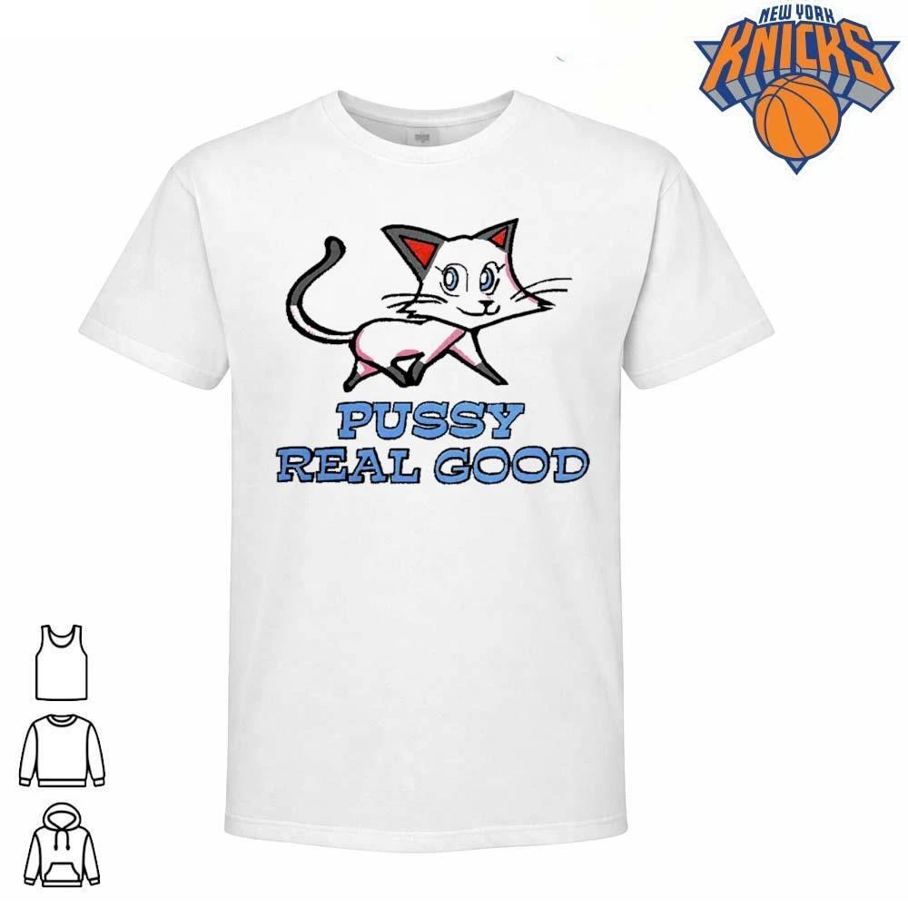 Vintage Pussy Real Good White Cat Cartoon Innuendo Graphic Novelty Humor Shirt