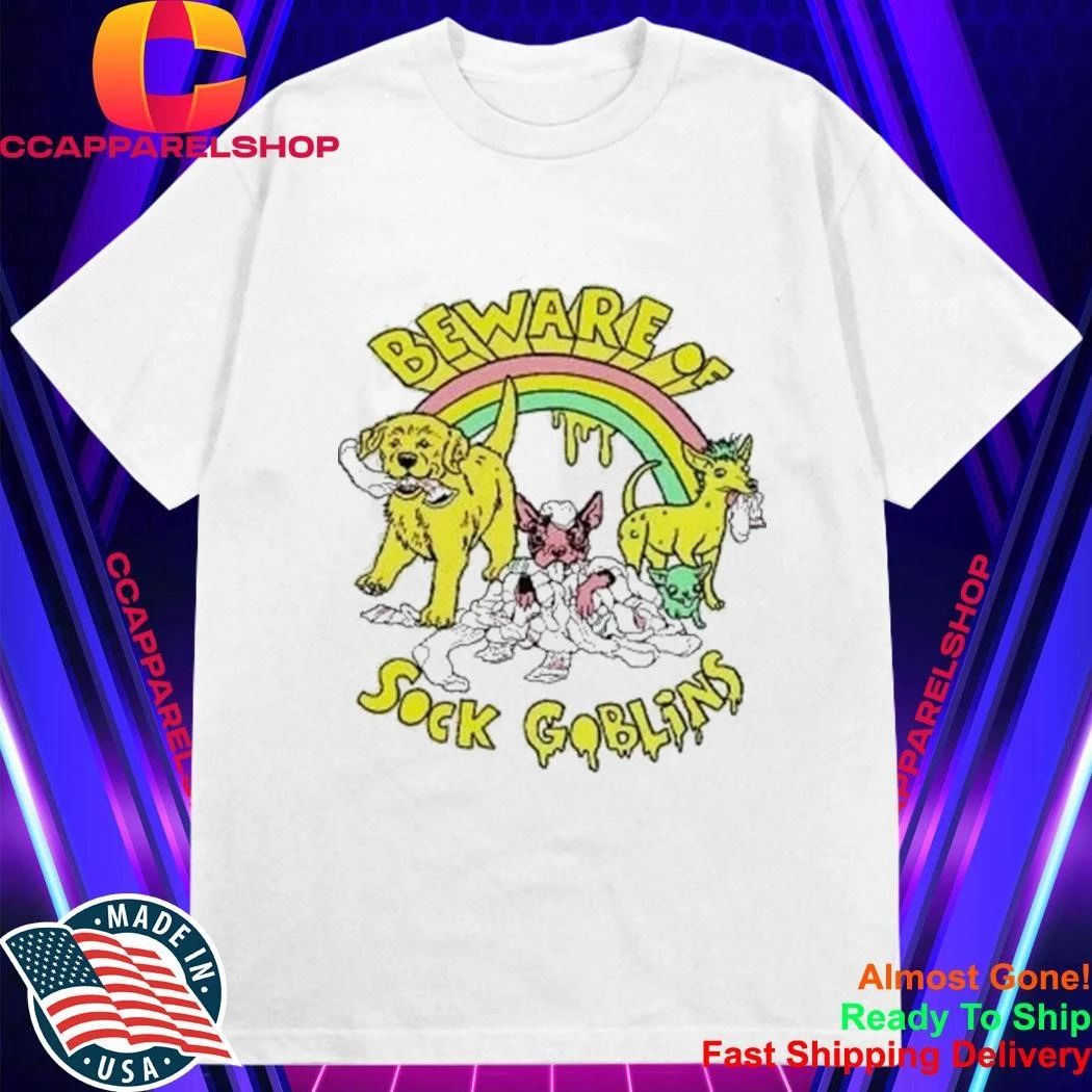 Beware Of Sock Goblins Cute Puppies Rainbow Dogs Eating Socks Shirt
