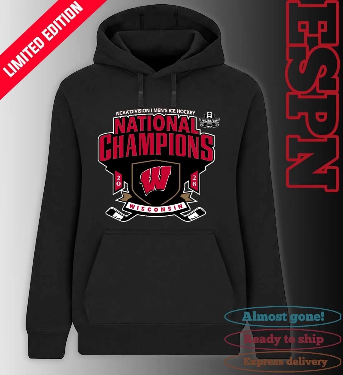 Wisconsin Badgers 2026 NCAA Men’s Hockey National Champions Frozen Four T-Shirt