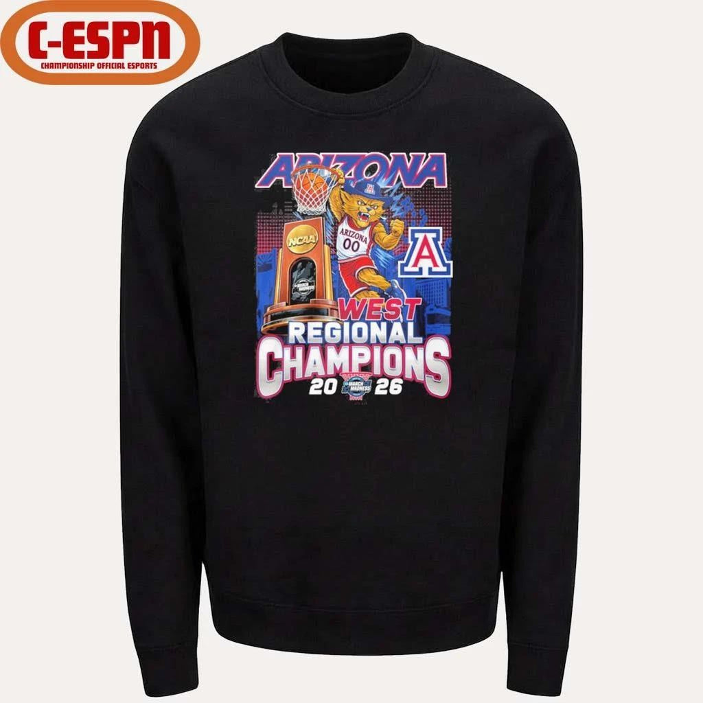 Arizona Wildcats Men’s Basketball Mascot 2026 Midwest Regional Champions Shirt