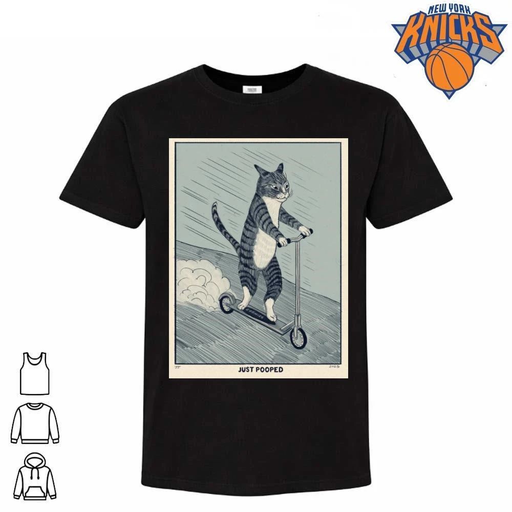Just Pooped Zoomies Cat Riding Scooter Funny Pet Humor Vintage Illustration Shirt