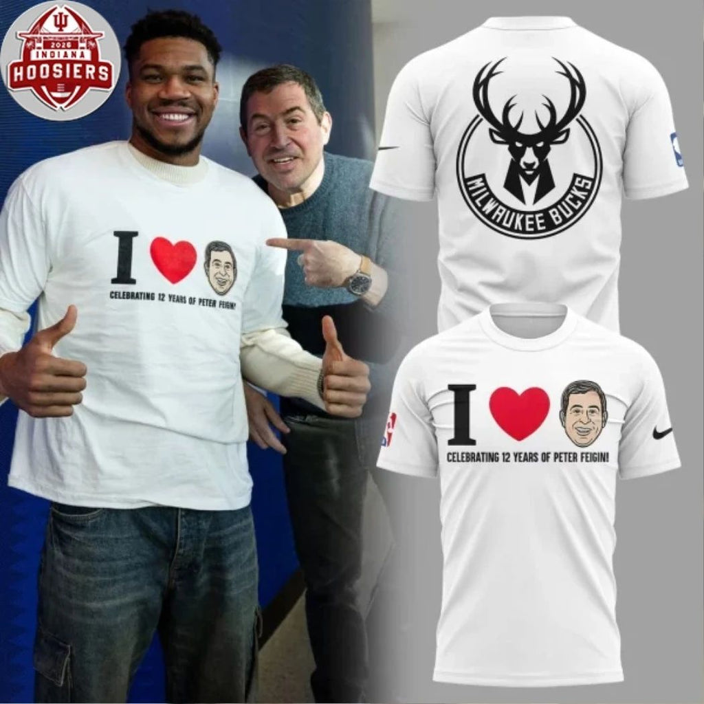 Milwaukee Bucks CELEBRATING 12 YEARS OF PETER FEIGIN White Hoodie T-Shirt