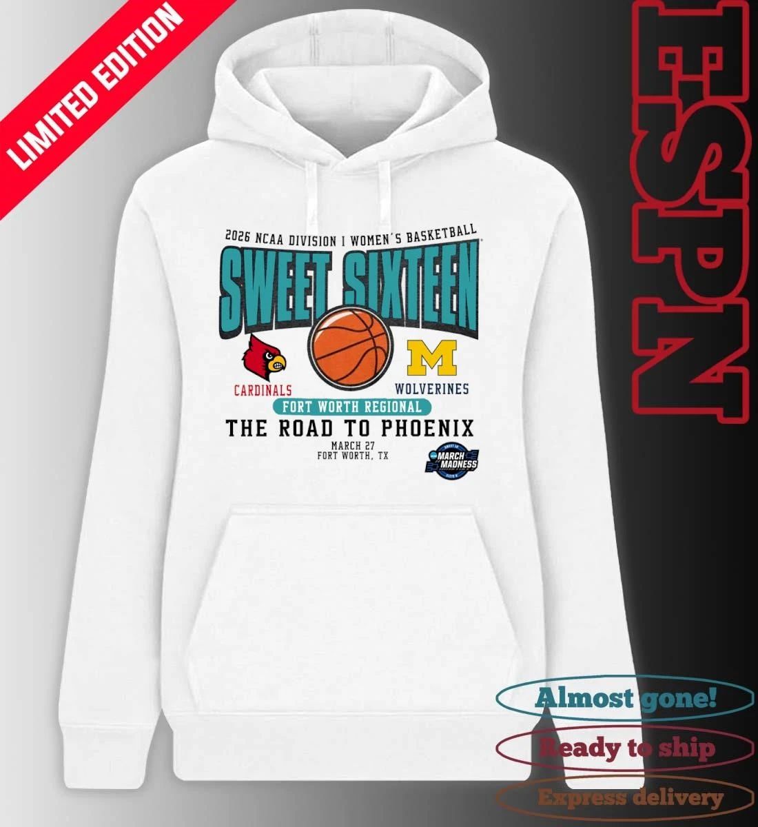 Louisville Vs Michigan 2026 NCAA DI Women’s Basketball Sweet Sixteen T-Shirt