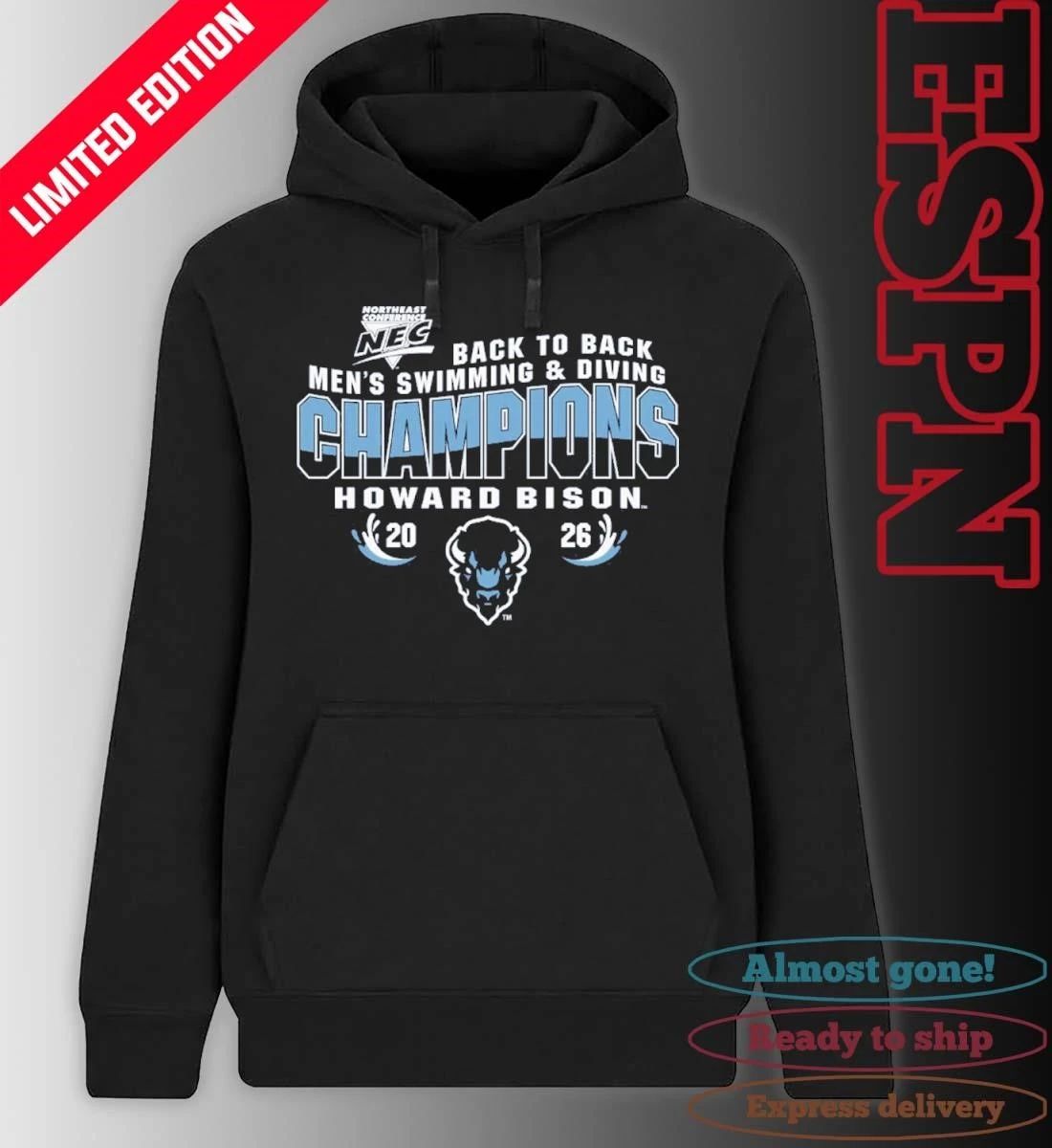 Howard University Men’s Swimming and Diving 2026 Back to Back NEC Champions Shirt