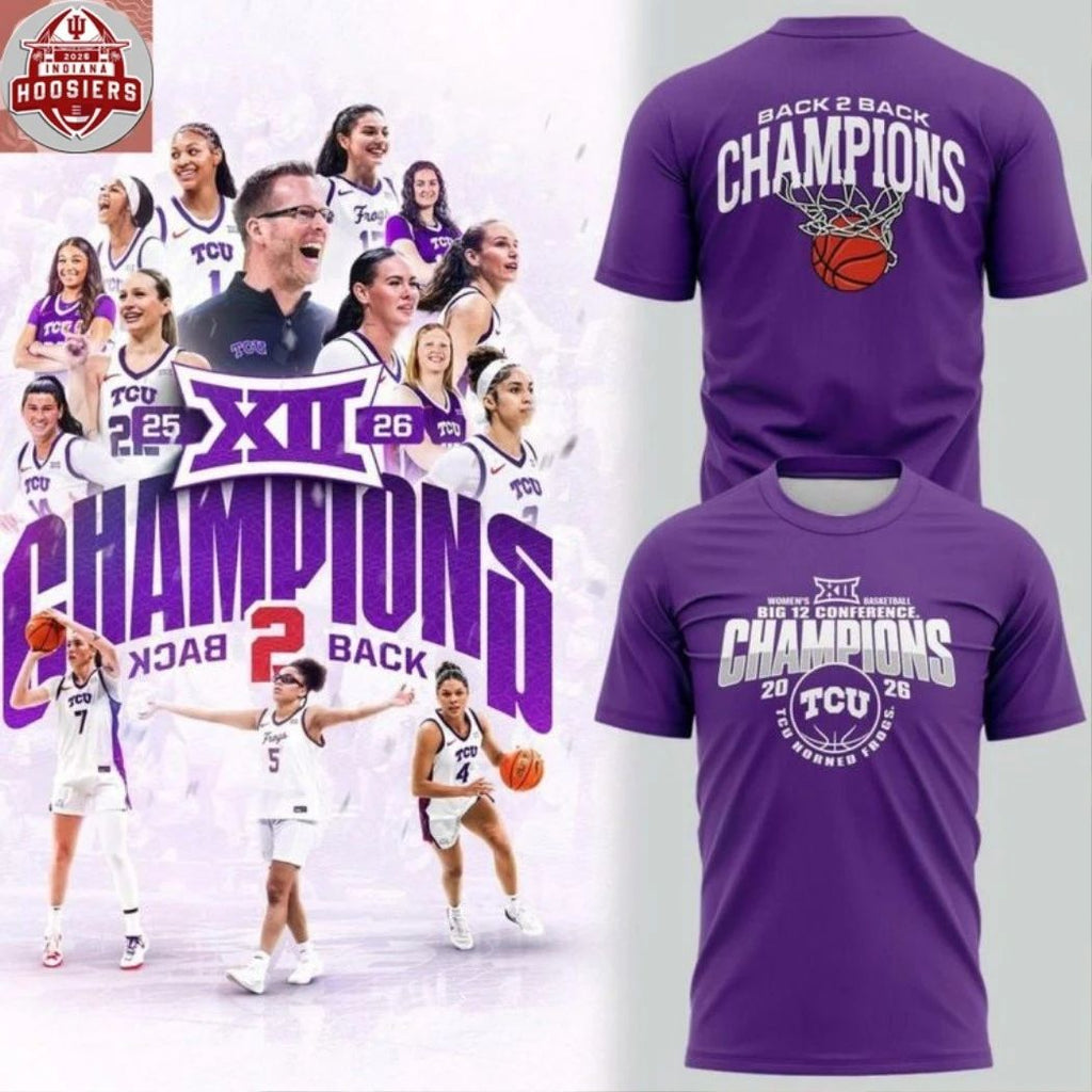 TCU Horned Frogs Women’s Basketball Big 12 Conference Champions 2026 Back 2 Back Logo Two Sided T-Shirt