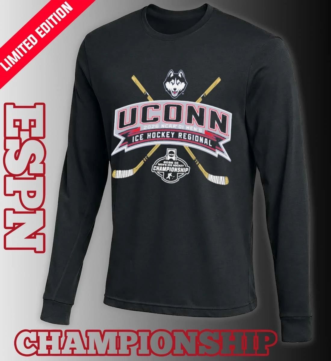 Uconn Huskies 2026 NCAA DI Men’s Ice Hockey Regionals T-Shirt
