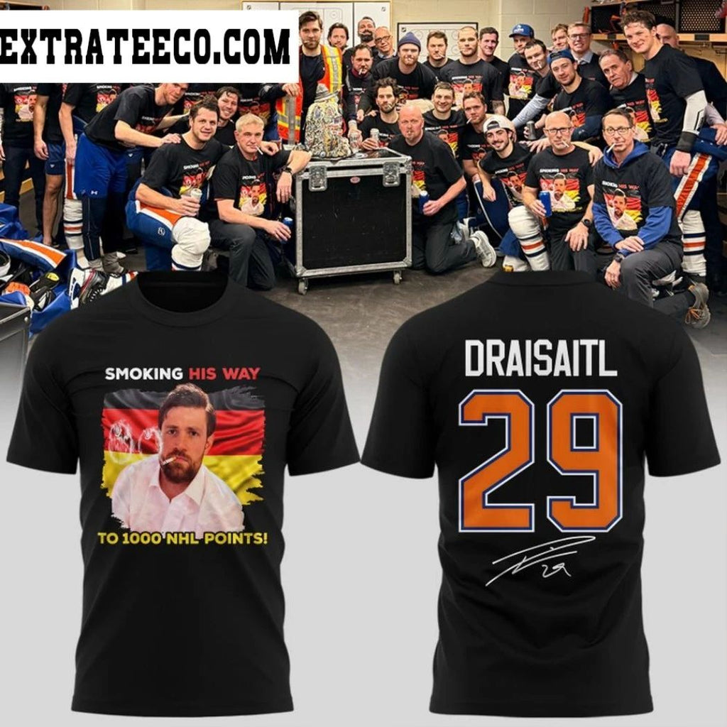 Original A special gift that Leon Draisaitl’s teammates gave him to celebrate reaching the milestone of 1000 NHL points in his career Signature Two Sided T-Shirt