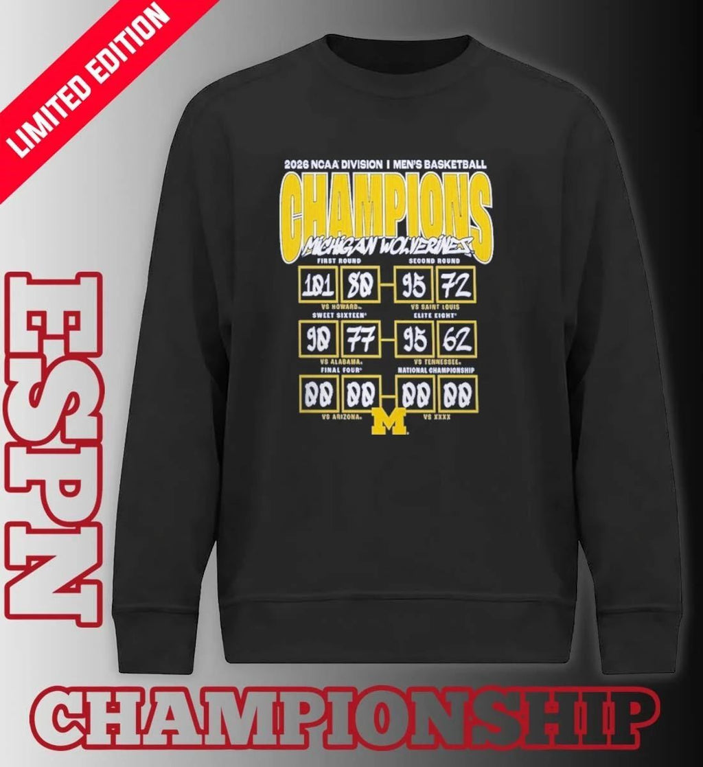 Michigan Wolverines 2026 NCAA Men’s Basketball National Champions Schedule Score T-Shirt