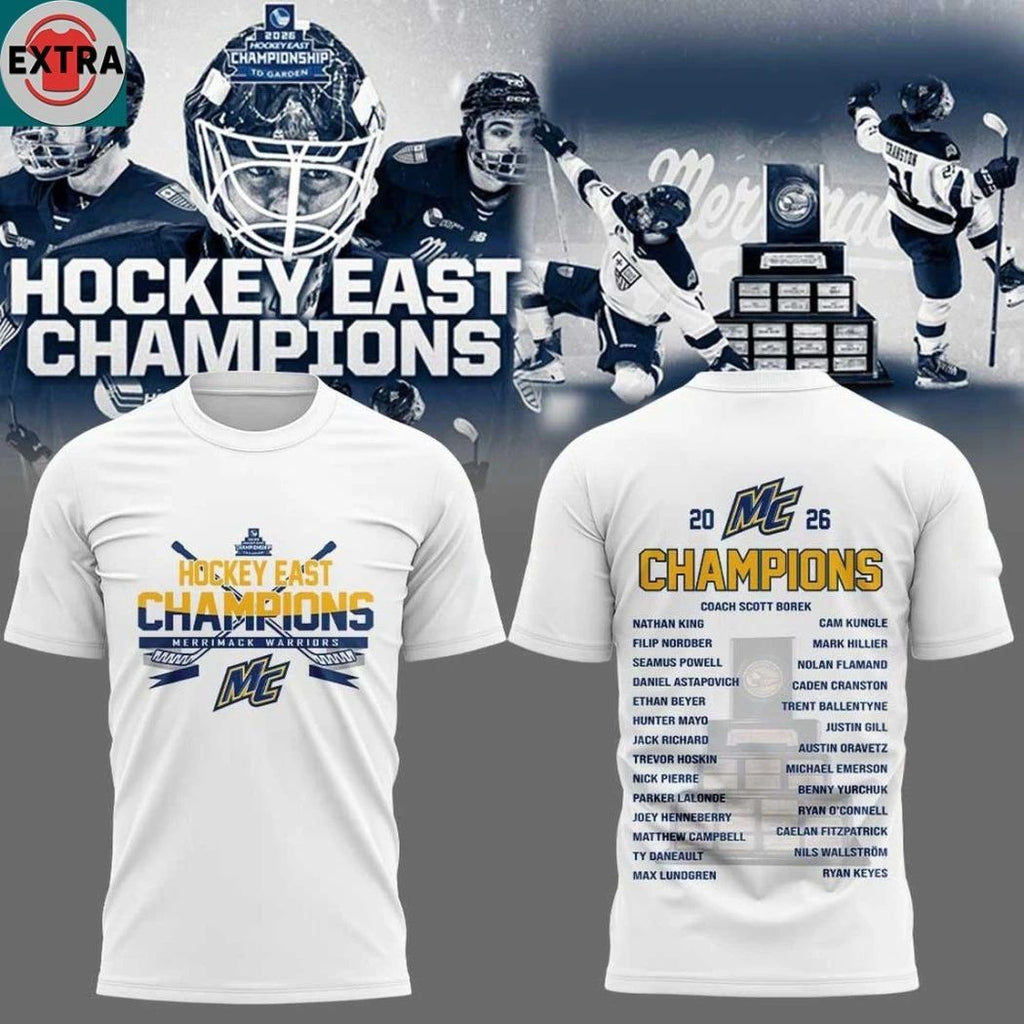 Merrimack Warriors 2026 Hockey East Champions Logo Two Sided Hoodie Shirts