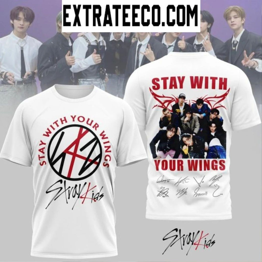 Original Stray Kids Stay With Your Wings Signature T-Shirt