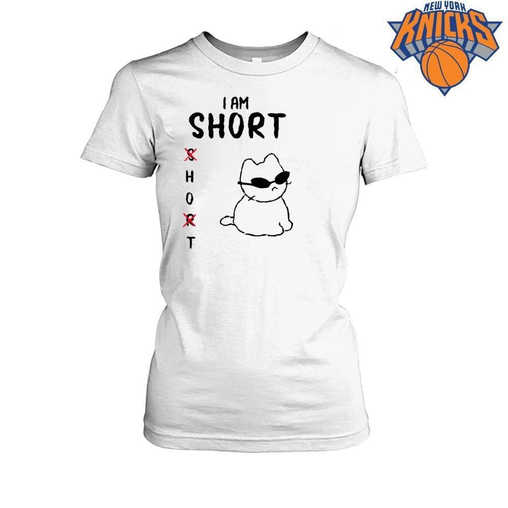 I Am Short Hot Funny Cat Wearing Sunglasses Acronym Meme Cross Out Text Shirt