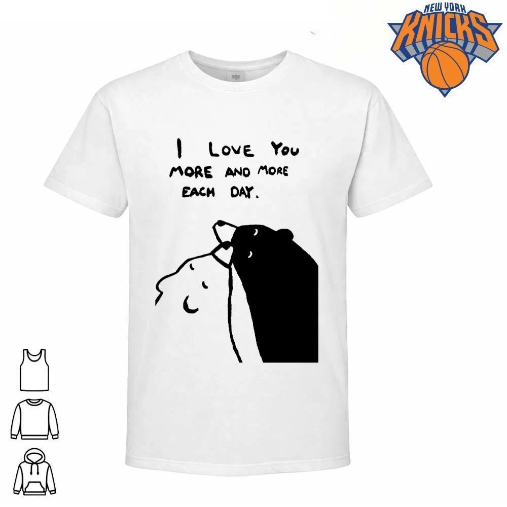 I Love You More Minimalist Polar Black Bear Hug Cute Quote White Cotton T Shirt