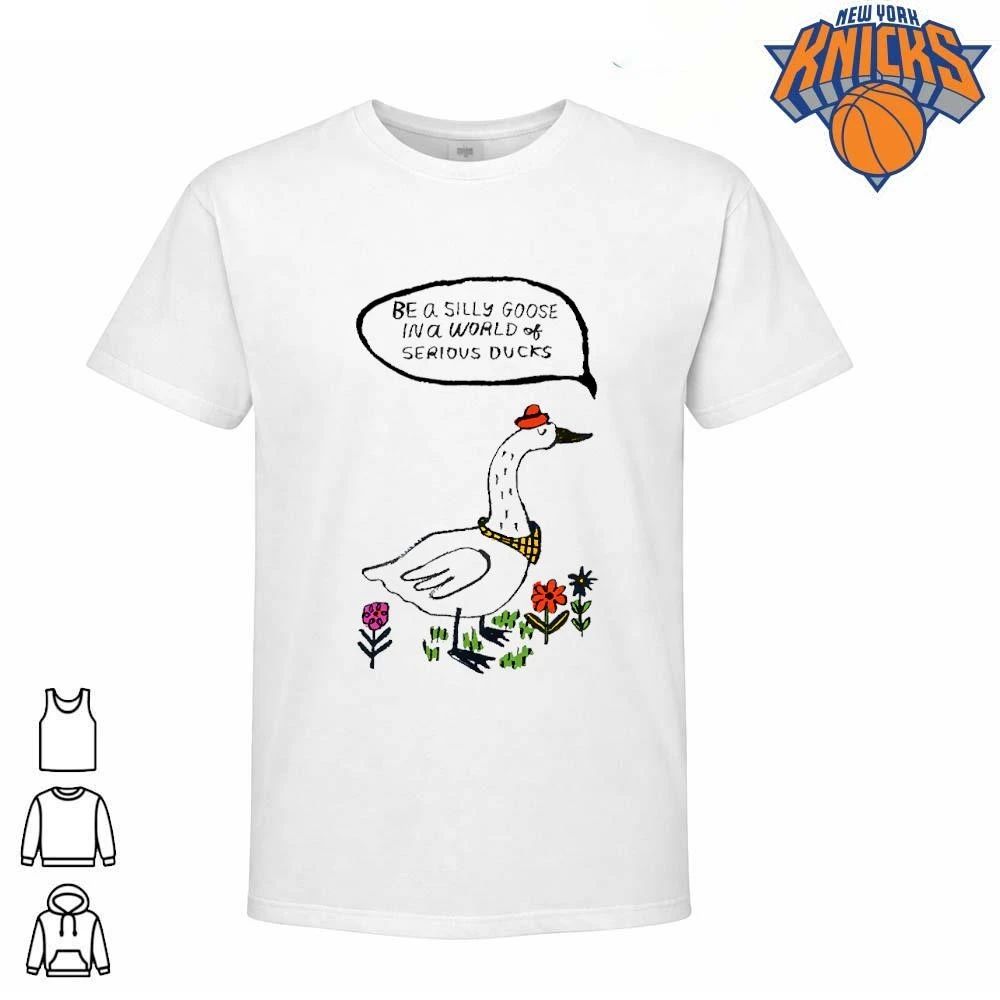 Be A Silly Goose Minimalist Dapper Goose Funny DUCKS Quote Blue Cotton T Shirt