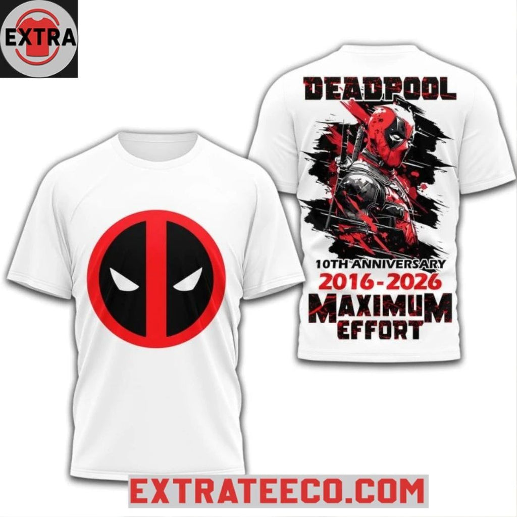 Deadpool 10th Anniversary 2016-2026 Maximum Effort Hoodie T-Shirt