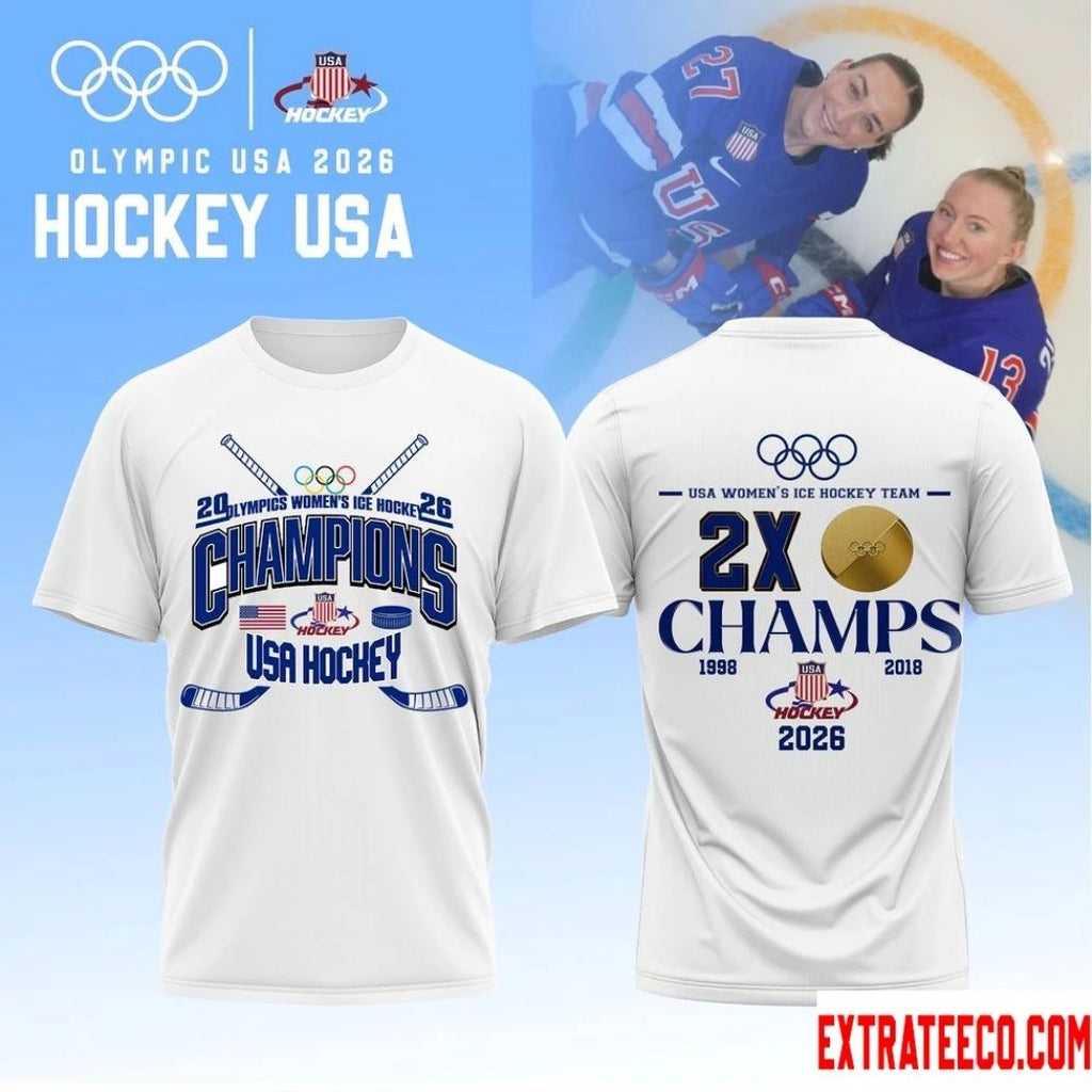 Original Usa Hockey Women’s Ice Hockey Team 2026 Olympic 2x Champions Logo Two Sided Shirt