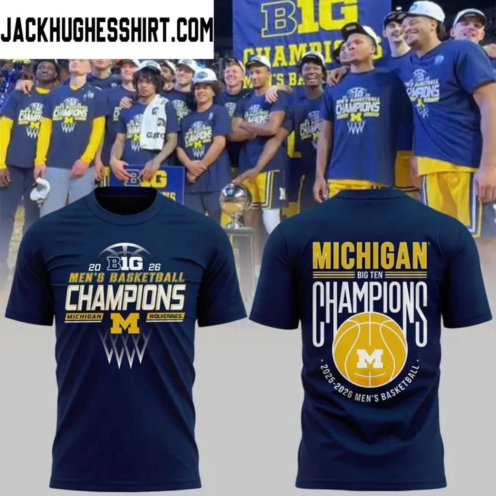 Michigan Wolverines 2026 Big Ten Men’s Basketball Regular Season Champions Logo Two Sided Graphic T-Shirt