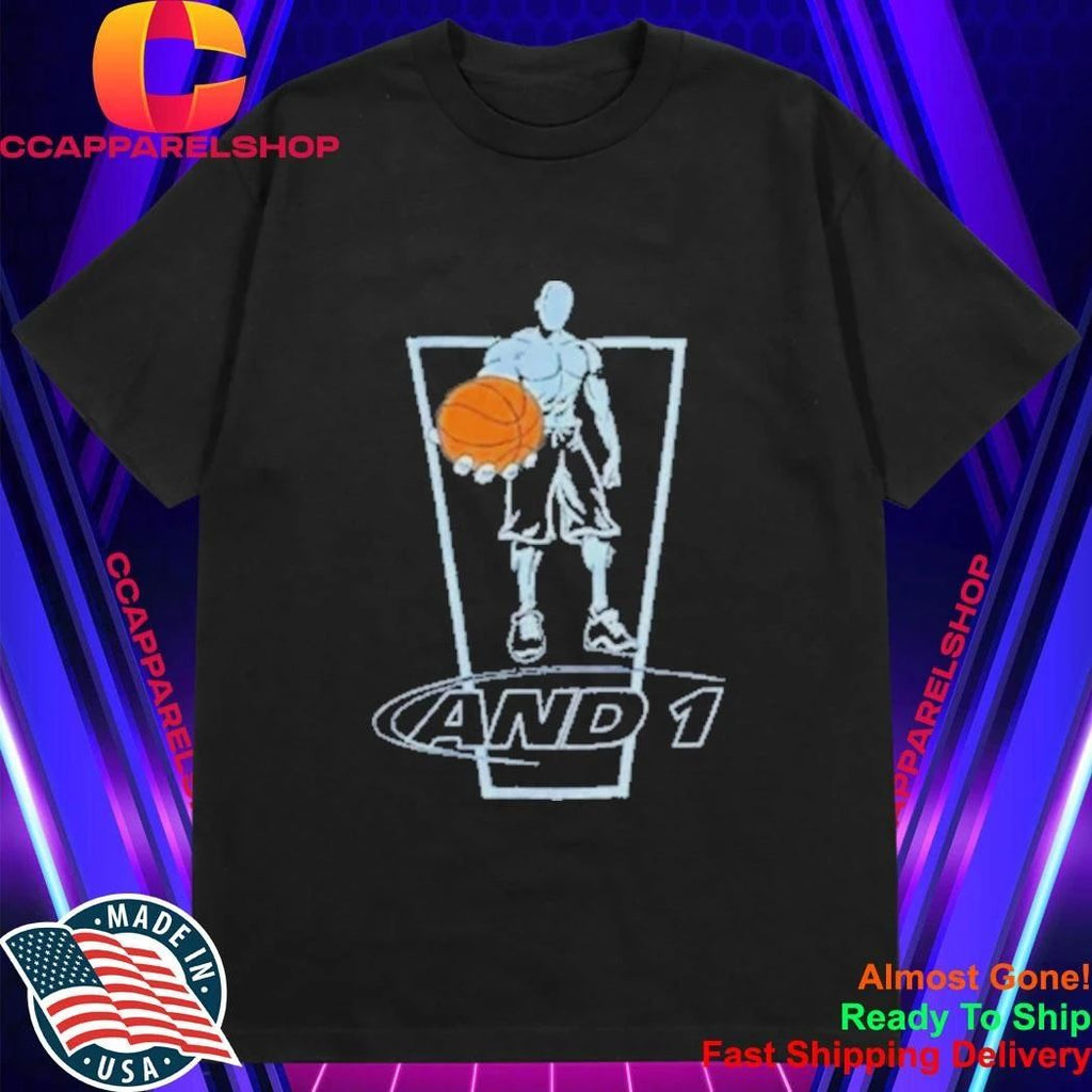 AND1 Basketball Player Holding Ball Graphic Logo Shirt