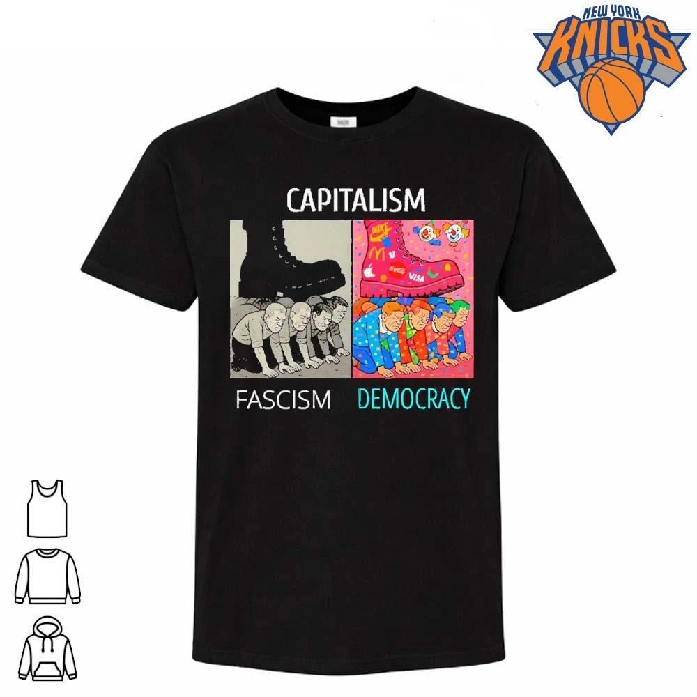 Capitalism Fascism Versus Democracy Corporate Brands Clown Boot Stepping On People Meme Shirt