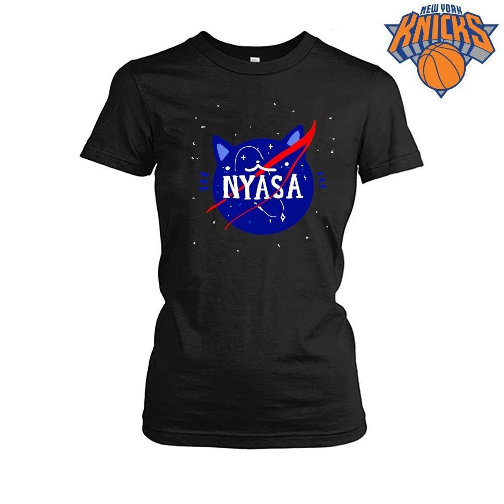 Nyasa Cute Blue Cat NASA Space Parody Logo Shirt