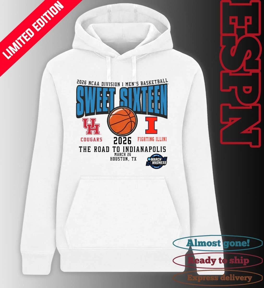 Houston Vs Illinois 2026 NCAA DI Men’s Basketball Tournament Sweet Sixteen T-Shirt