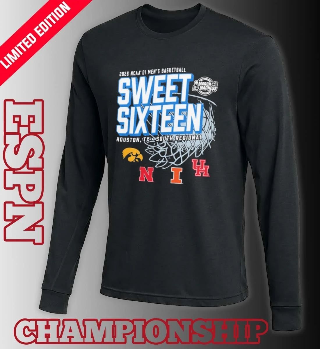 Houston, TX South Regional 2026 NCAA DI Men’s Basketball Sweet Sixteen T-Shirt