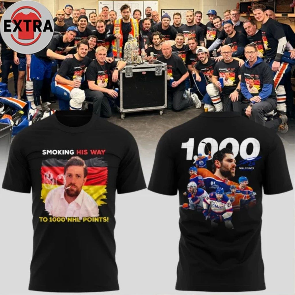 Leon Draisaitl Edmonton Oilers 1000 Career NHL Points Signature Two Sided T-Shirt