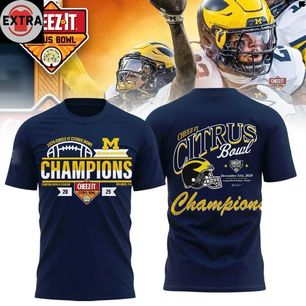 Michigan Wolverines Cheez-It Citrus Bowl Champions 2025 Helmet And Logo Hoodie T-Shirt