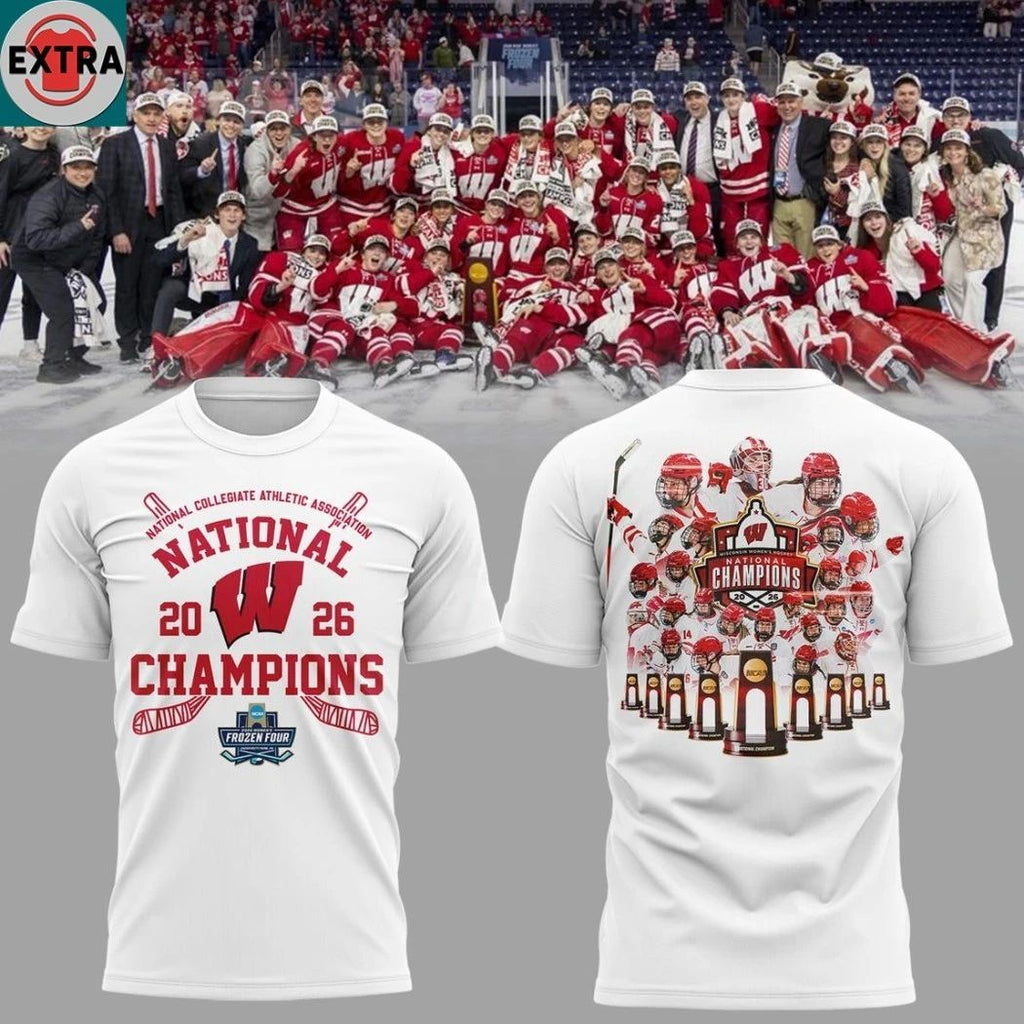 Wisconsin Badgers NCAA Hockey National Champions 2026 Logo Two Sided Hoodie Shirts