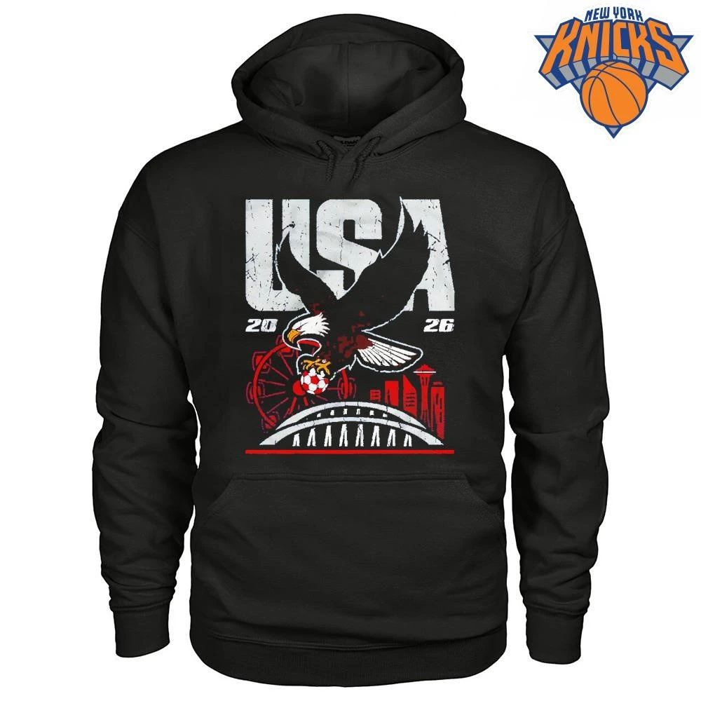 USA 2026 Eagle Holding Soccer Ball Seattle Skyline Shirt