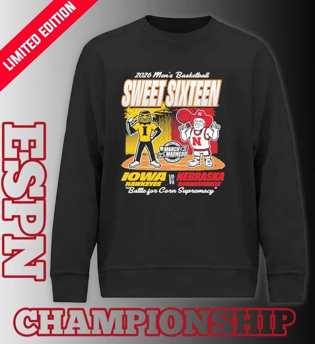 Nebraska Cornhuskers Vs Iowa Hawkeyes Mascot 2026 NCAA Men’s Basketball Sweet 16 Shirt