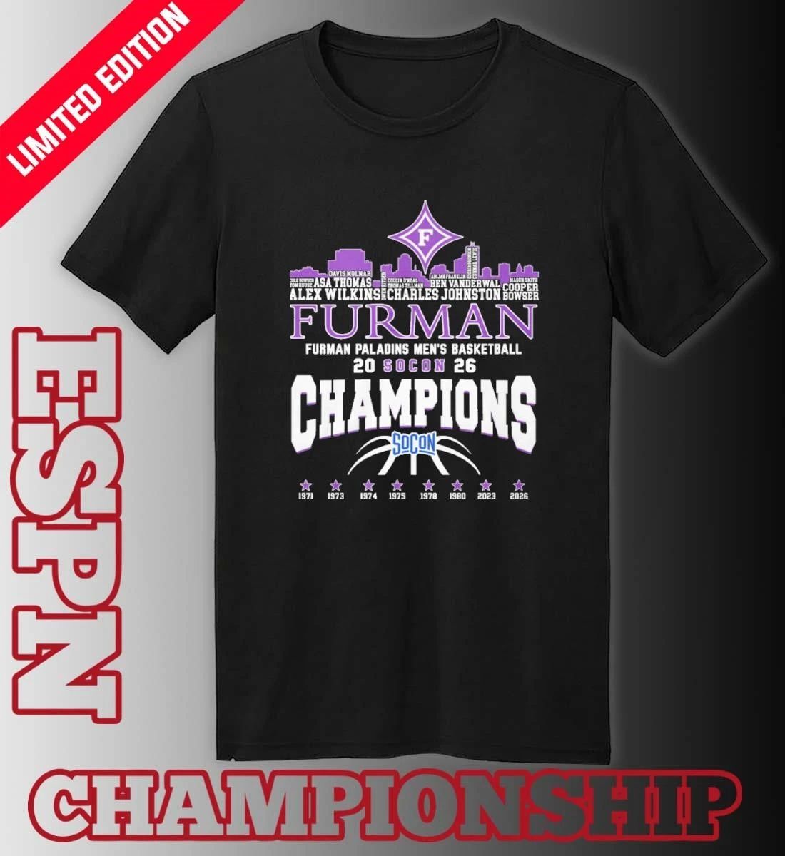 Furman Men’s Basketball 2026 Socon Champions Skyline Player Name Shirt