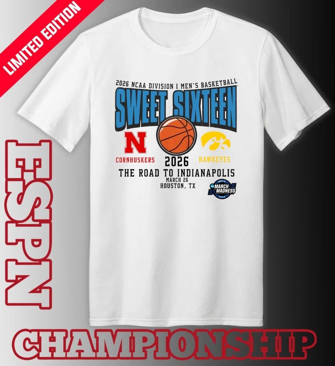 Nebraska Vs Iowa 2026 NCAA DI Men’s Basketball Tournament Sweet Sixteen T-Shirt