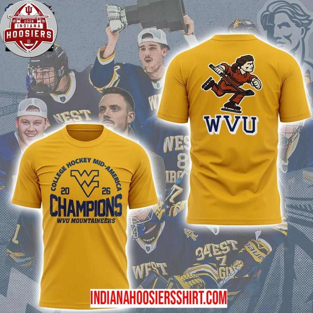 West Virginia Mountaineers 2026 College Hockey Mid America Champions Logo Two Sided Hoodie Shirts