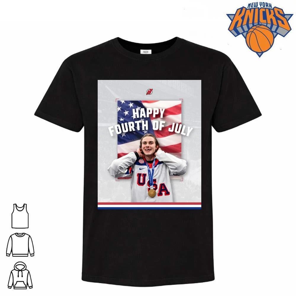 Luke Hughes Team USA Hockey Happy Fourth of July American Flag shirt