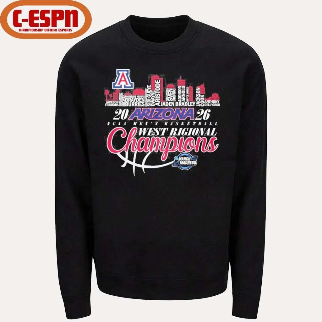 Arizona Wildcats 2026 Men’s Basketball Midwest Regional Champions Skyline Player Name Shirt