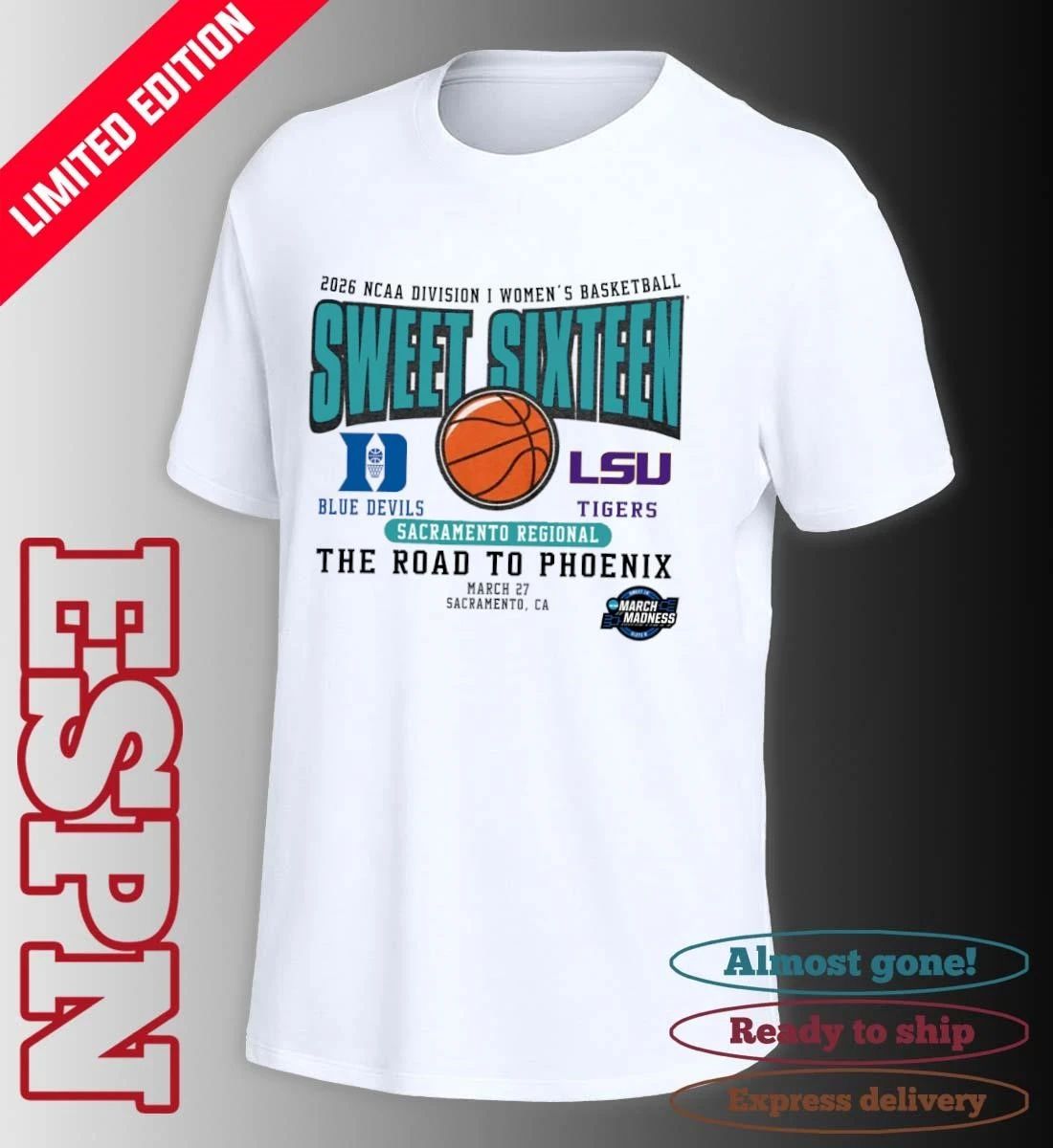 Duke vs LSU 2026 NCAA DI Women’s Basketball Sweet Sixteen T-Shirt