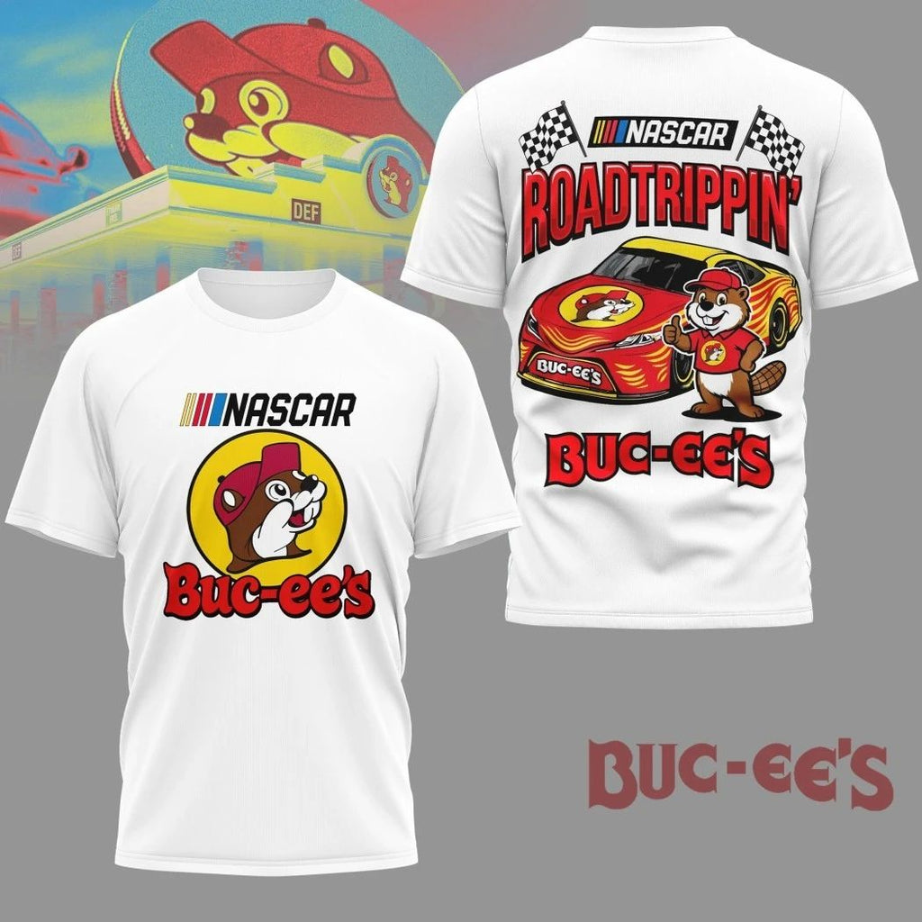Buc Ee’s Nascar Road Trippin Logo Two Sided Hoodie T-Shirt