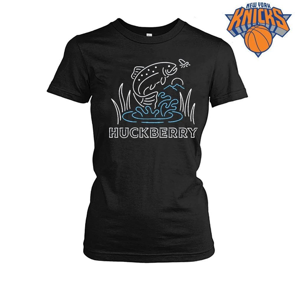 Huckberry Fly Fishing Rainbow Trout Jumping Out Of River Mountain Neon Line Art Shirt