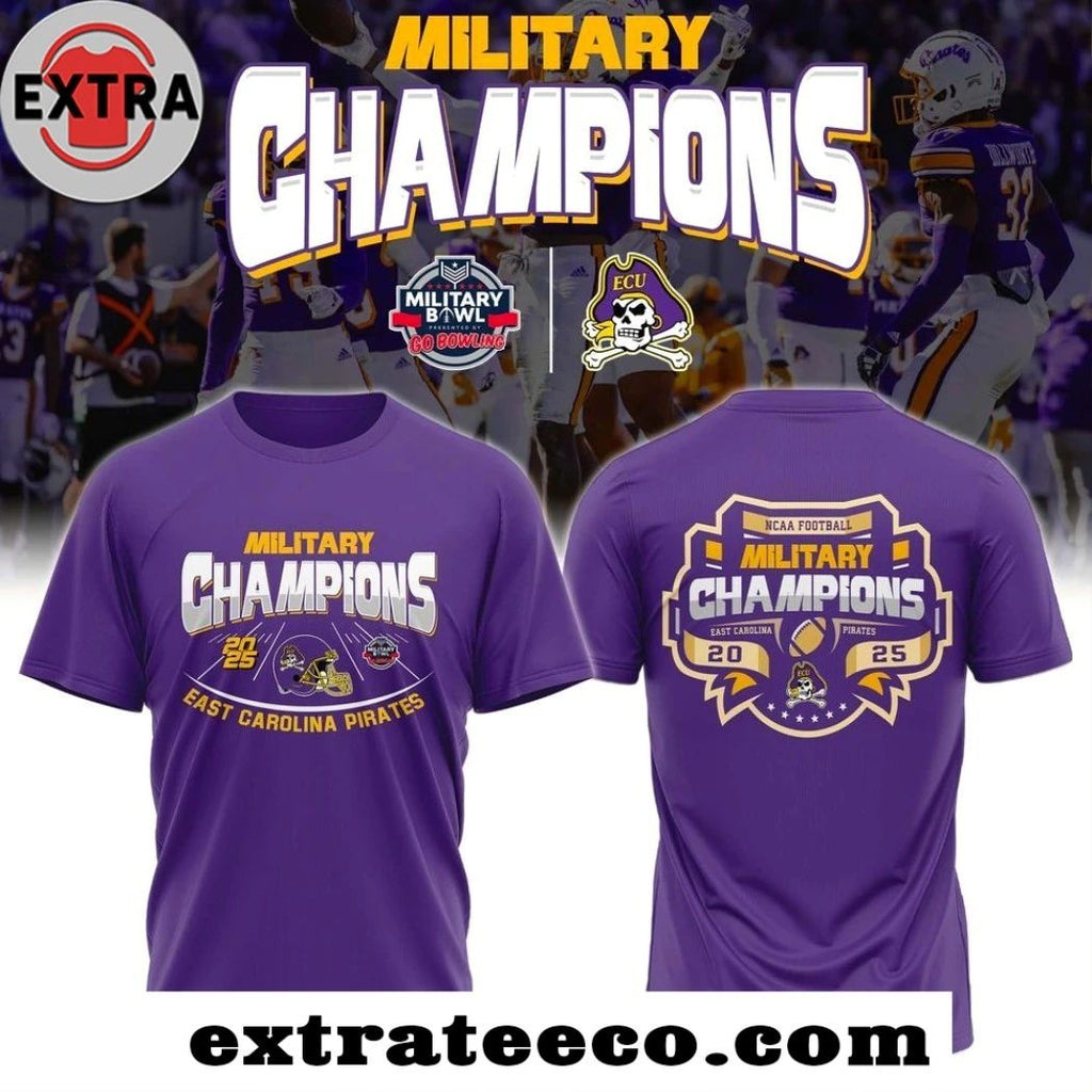 Original Ecu Football Ncaa Military Bowl Champions 2025 Helmet And Logo T-Shirt