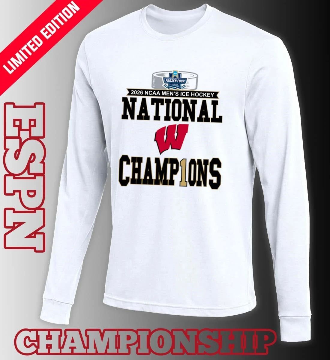 Wisconsin Badgers 2026 NCAA Frozen Four Men’s Ice Hockey National Champions Locker Room T-Shirt