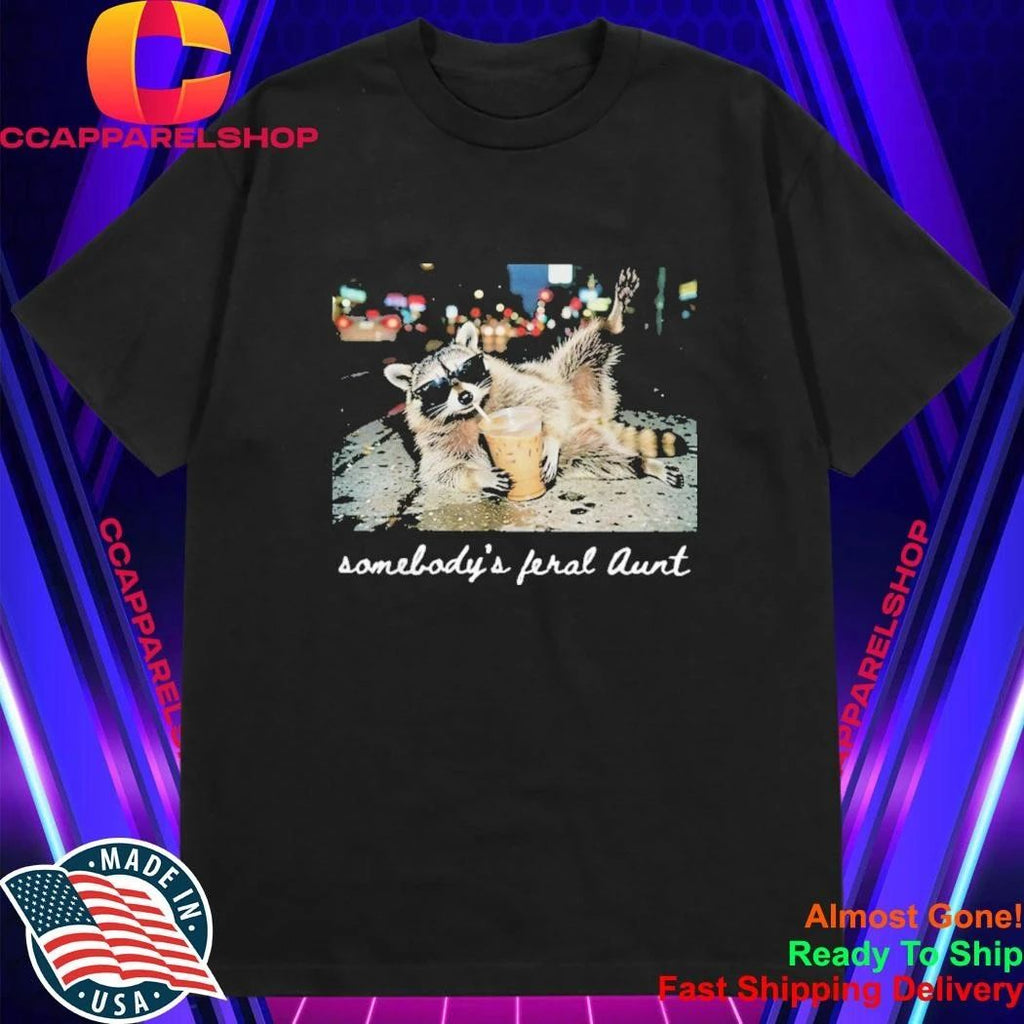 Somebody’s Feral Aunt Retro Raccoon Drinking Iced Coffee Shirt
